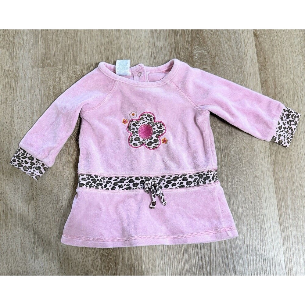 Vintage Y2K Girls Pink And Cheetah Print Terry Cloth Top Flower Wonder Kids 12M